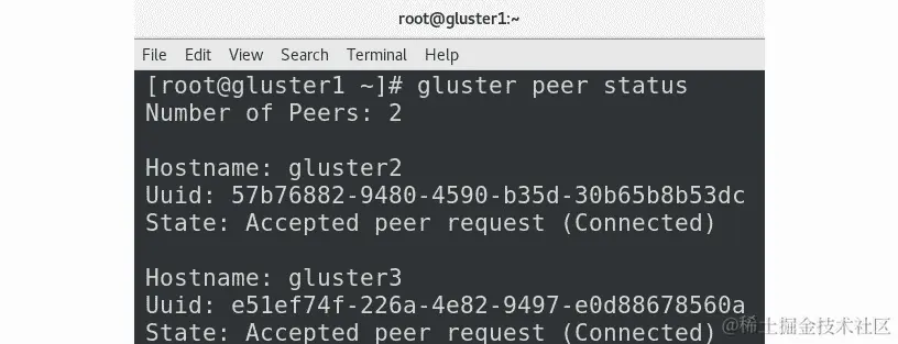 图 5.22 - 确认 Gluster 服务器成功对等