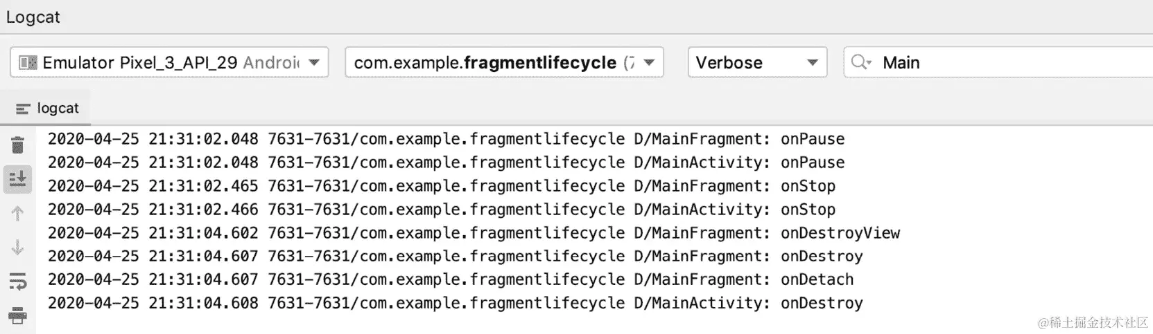图 3.5：关闭应用程序时显示的 Logcat 语句