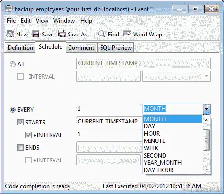 使用 Navicat 的 MySQL 事件设计师
