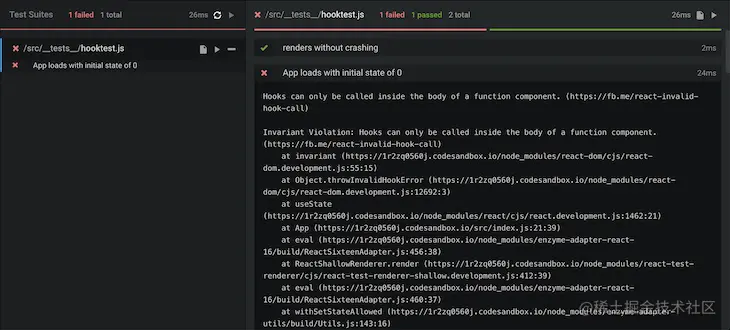 react hooks testing invalid
