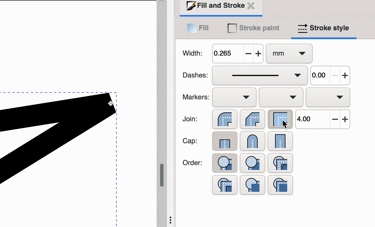 Applying stroke-miterlimit in Inkscape.