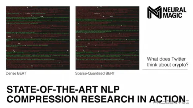 Twitter natural language processing video comparing the performance improvements from oBERT to an unoptimized, baseline model.