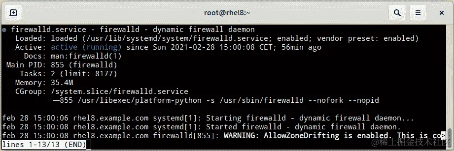 图 9.1 - "systemctl status firewalld"的输出