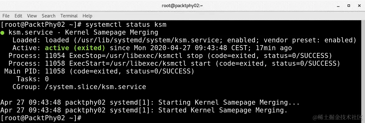 图 15.15 - ksm 服务命令和 ps 命令输出