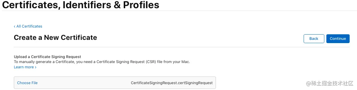 使用“CertificateSigningRequest.certSigningRequest”证书