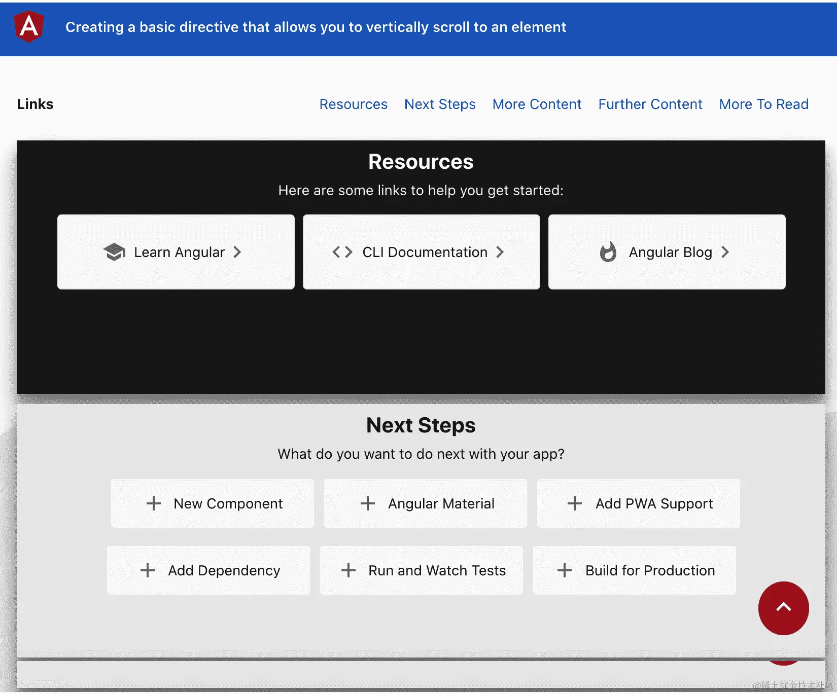 图 2.3 – ng-scroll-to-directive 应用程序运行在 http://localhost:4200