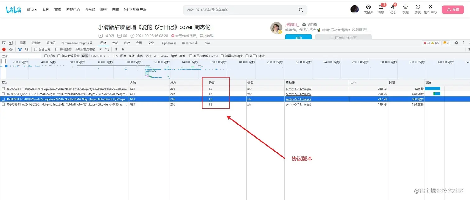 B站使用的网络协议版本