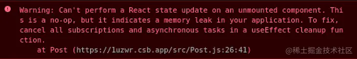 Error Message From Updating The State Of An Unmounted Component