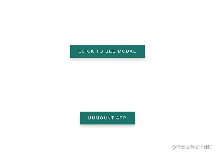Gif of modal appearing at button click with "unmount app" button