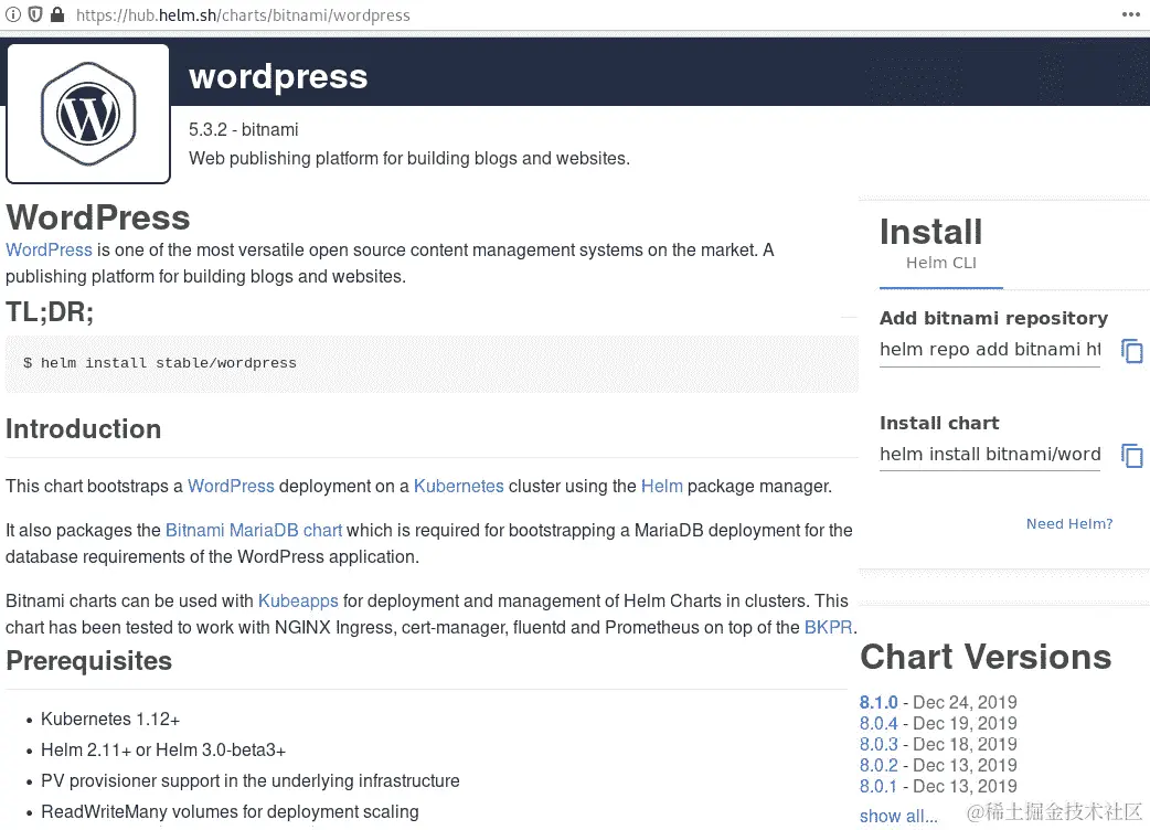 图 3.3 - 来自 Helm Hub 的 WordPress Helm 图表