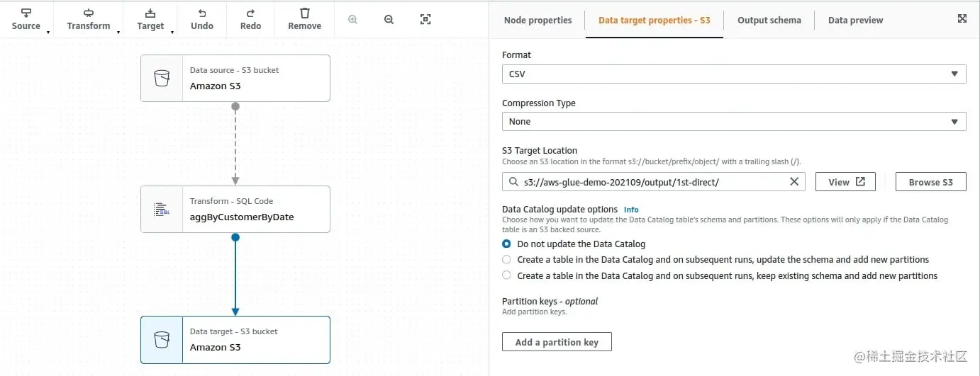 AWS Glue Studio - target node properties