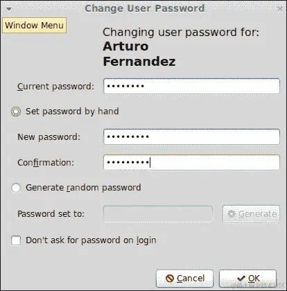 操作时间 – 为用户更改密码