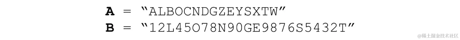 图 8.12：用于查找最长公共子序列的两个给定字符串