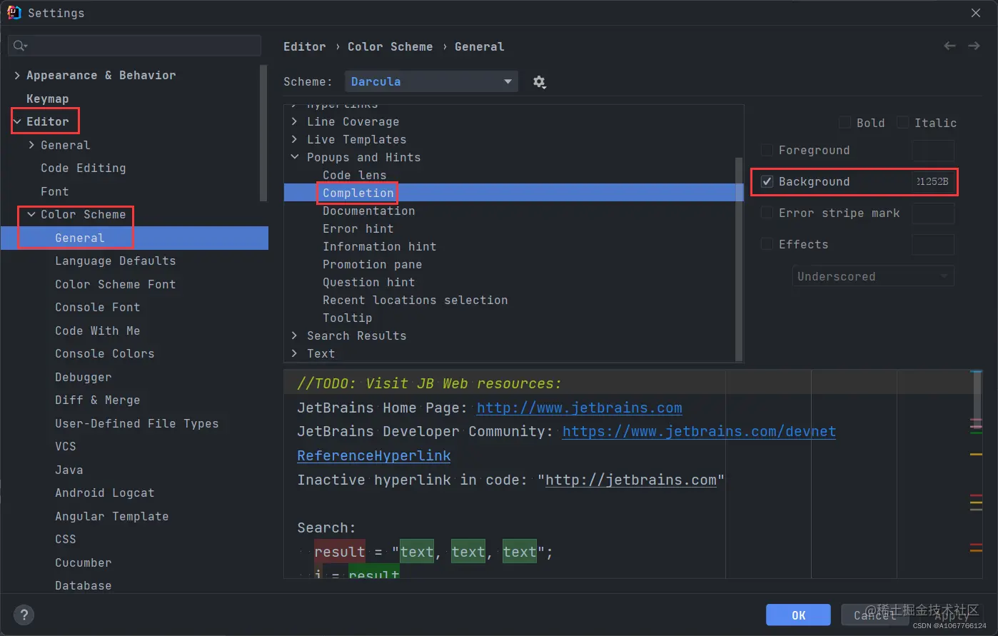 代码快捷提示框背景颜色修改