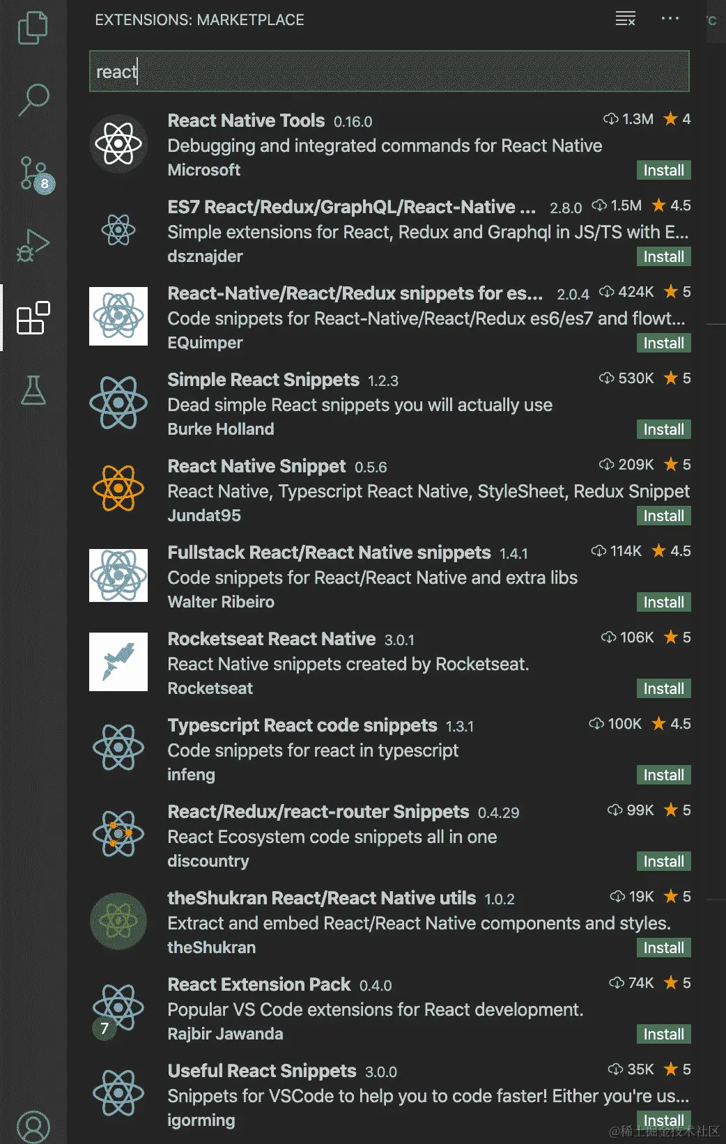 图 6.18 – React VS Code 插件