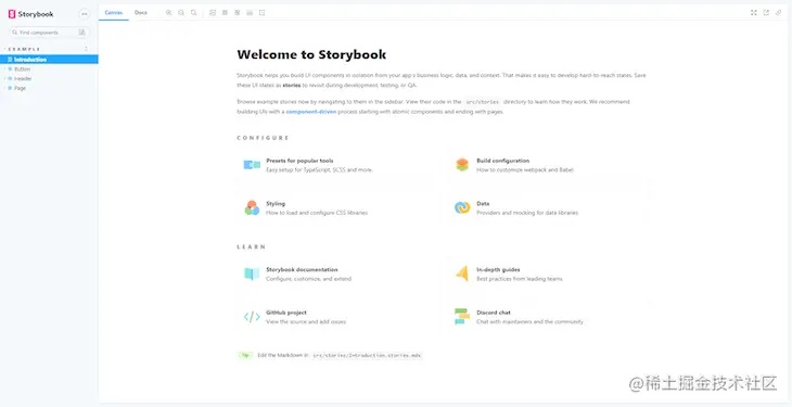 Storybook welcome page