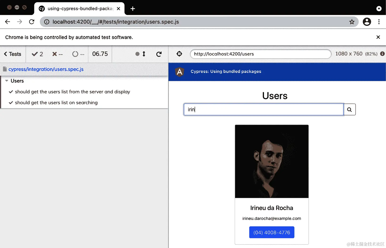 图 11.13 - 使用 Cypress 捆绑包运行的测试