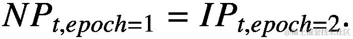 {NP}_{t, epoch=1}={IP}_{t, epoch=2}.