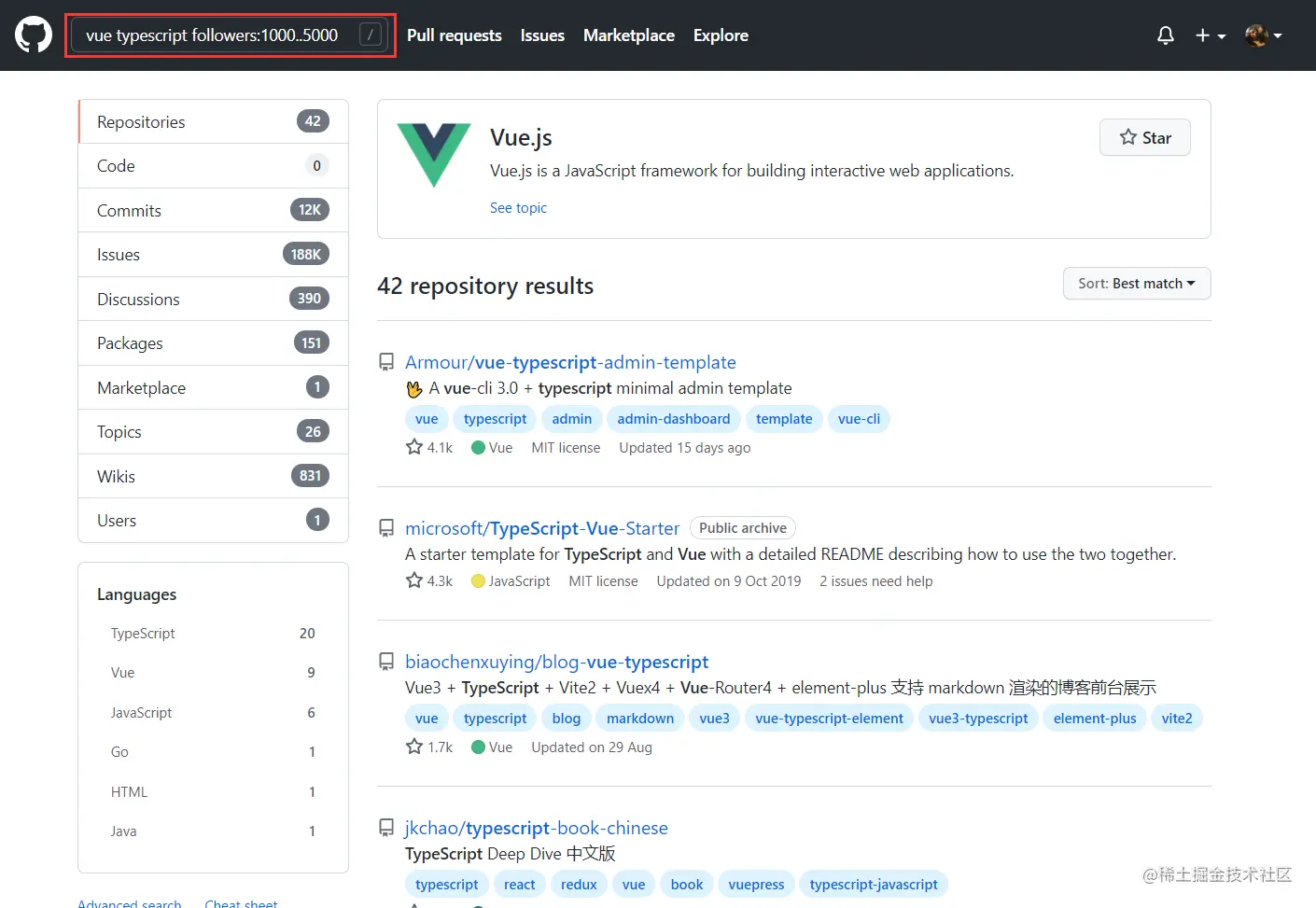 vue typescript followers:1000..5000