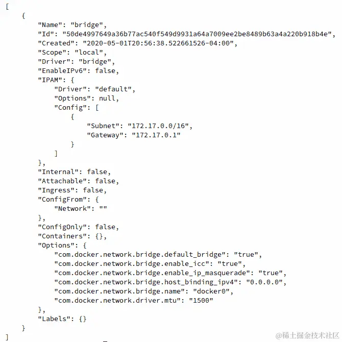 图 6.13：检查默认的桥接网络