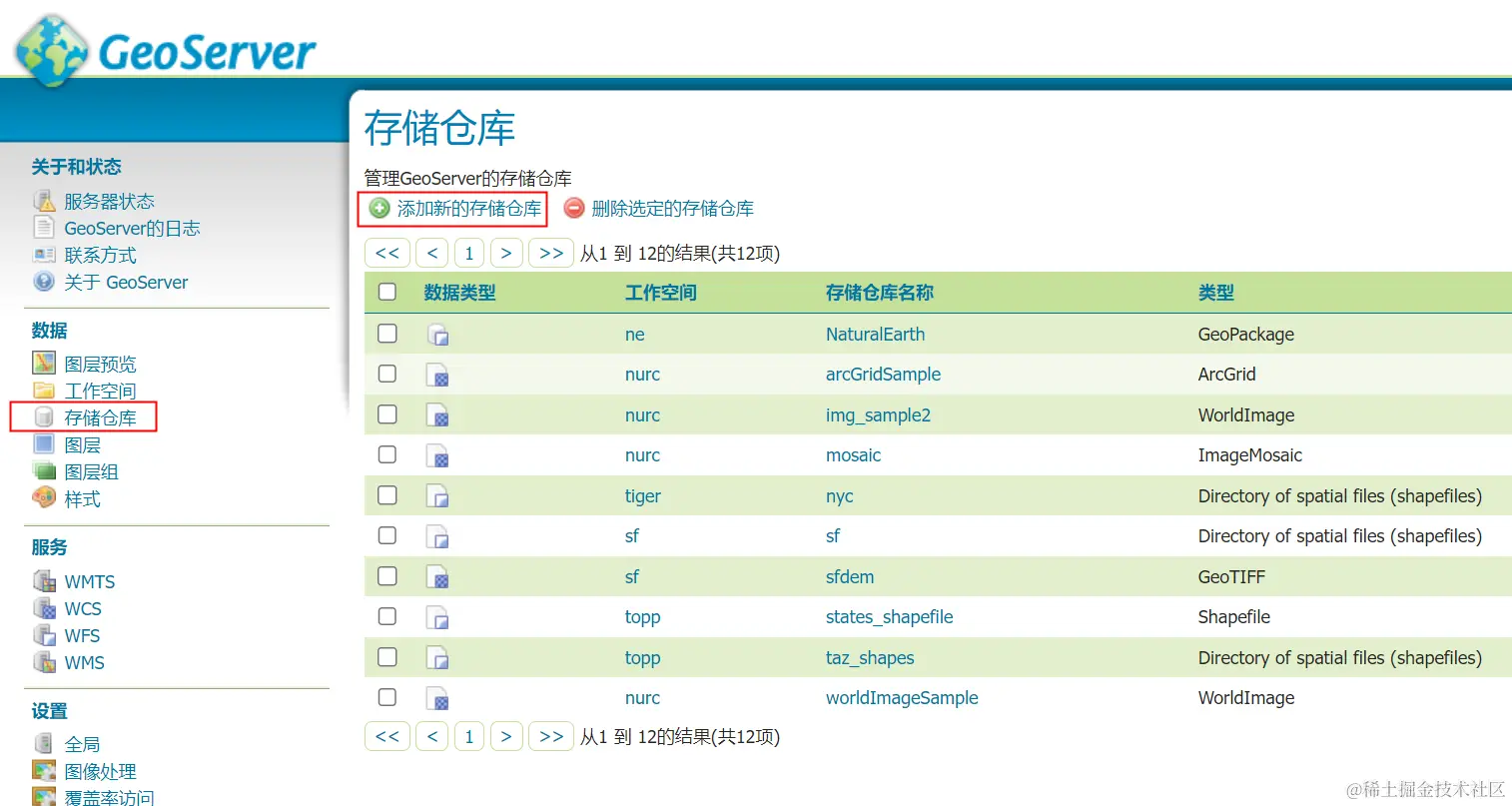图8.17 GeoServer添加新的存储仓库