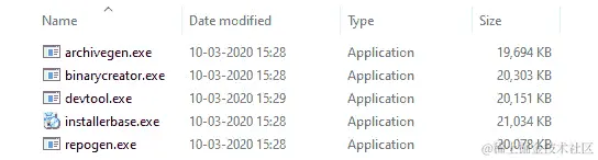 图 10.13 - Windows 上 Qt Installer Framework 目录中的工具