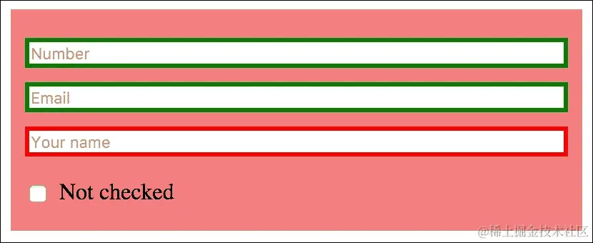 添加输入状态：:focus，:checked，:disabled