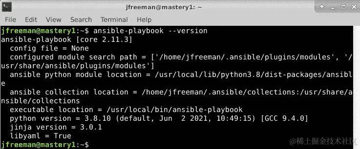 图 1.1 - 一个示例输出，显示了 Linux 系统上安装的 Ansible 版本