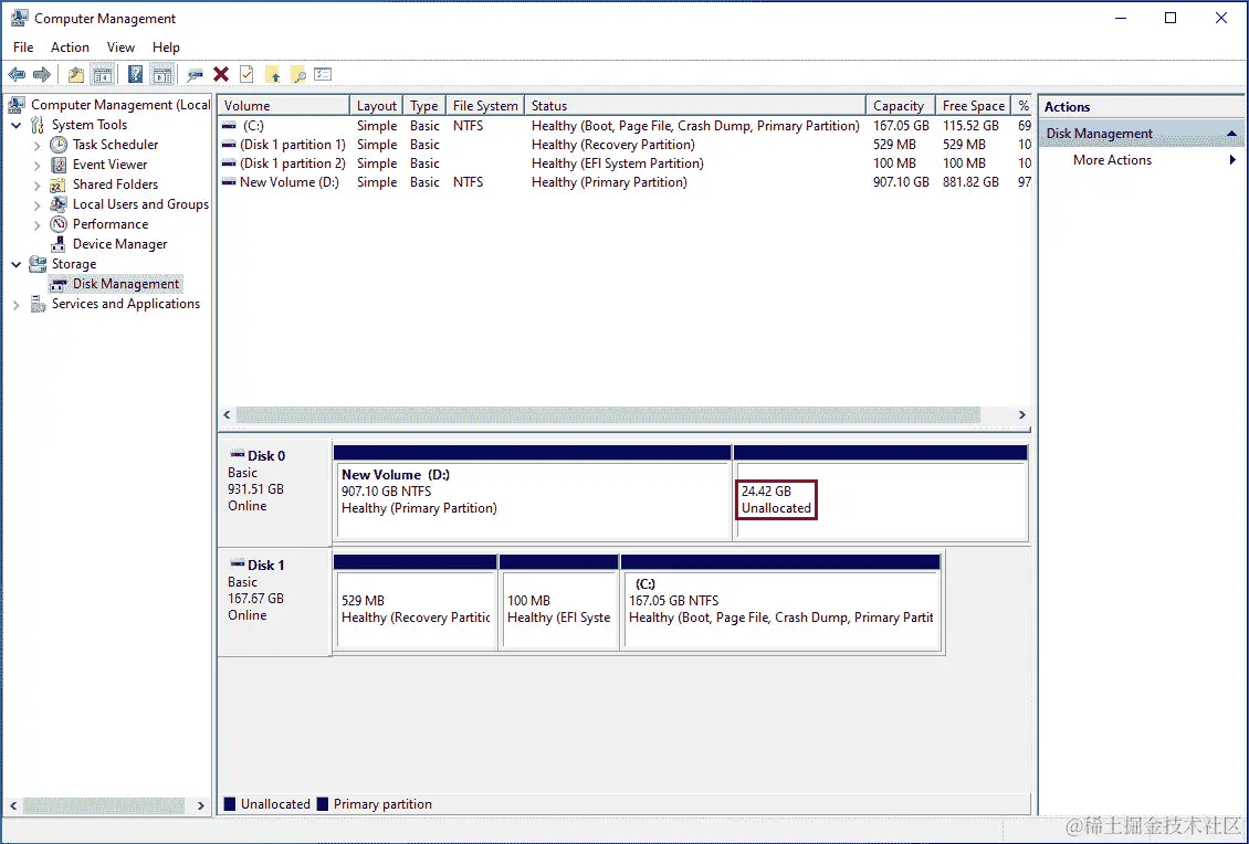 图 0.7：收缩卷后的未分配空间