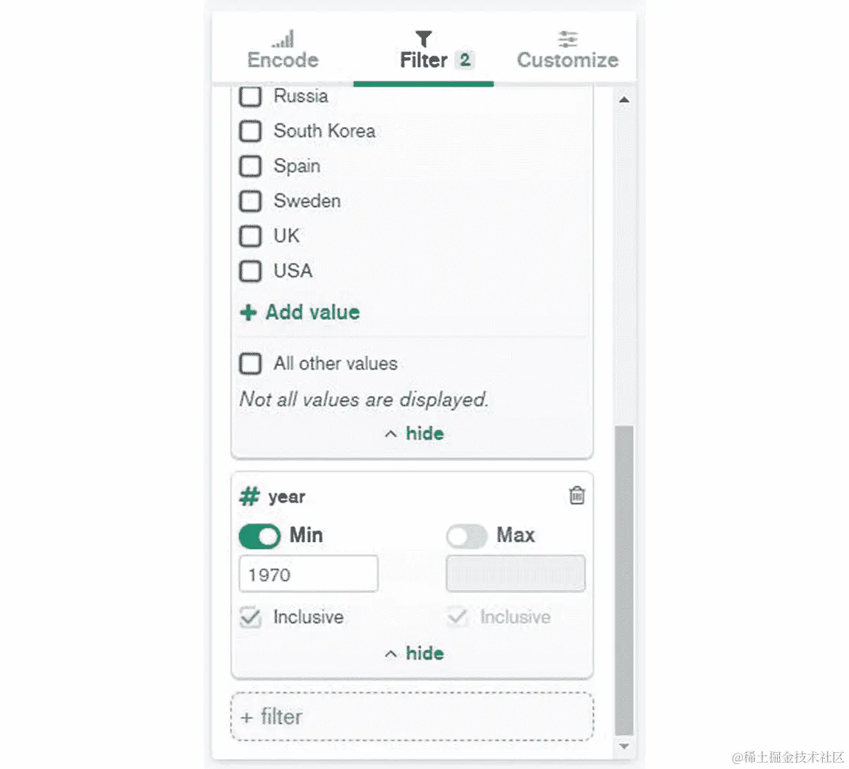 图 12.44：选择 1970 作为年份字段的最小值