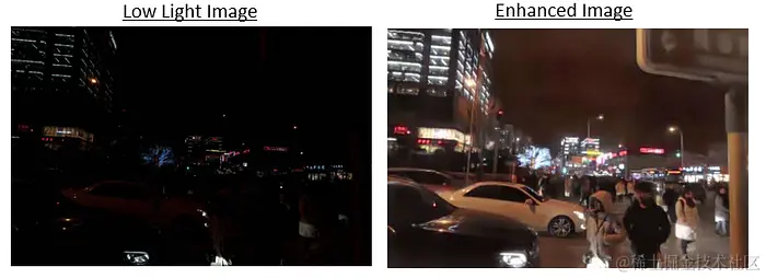 左图 — 原始图像，右图 — 弱光增强
