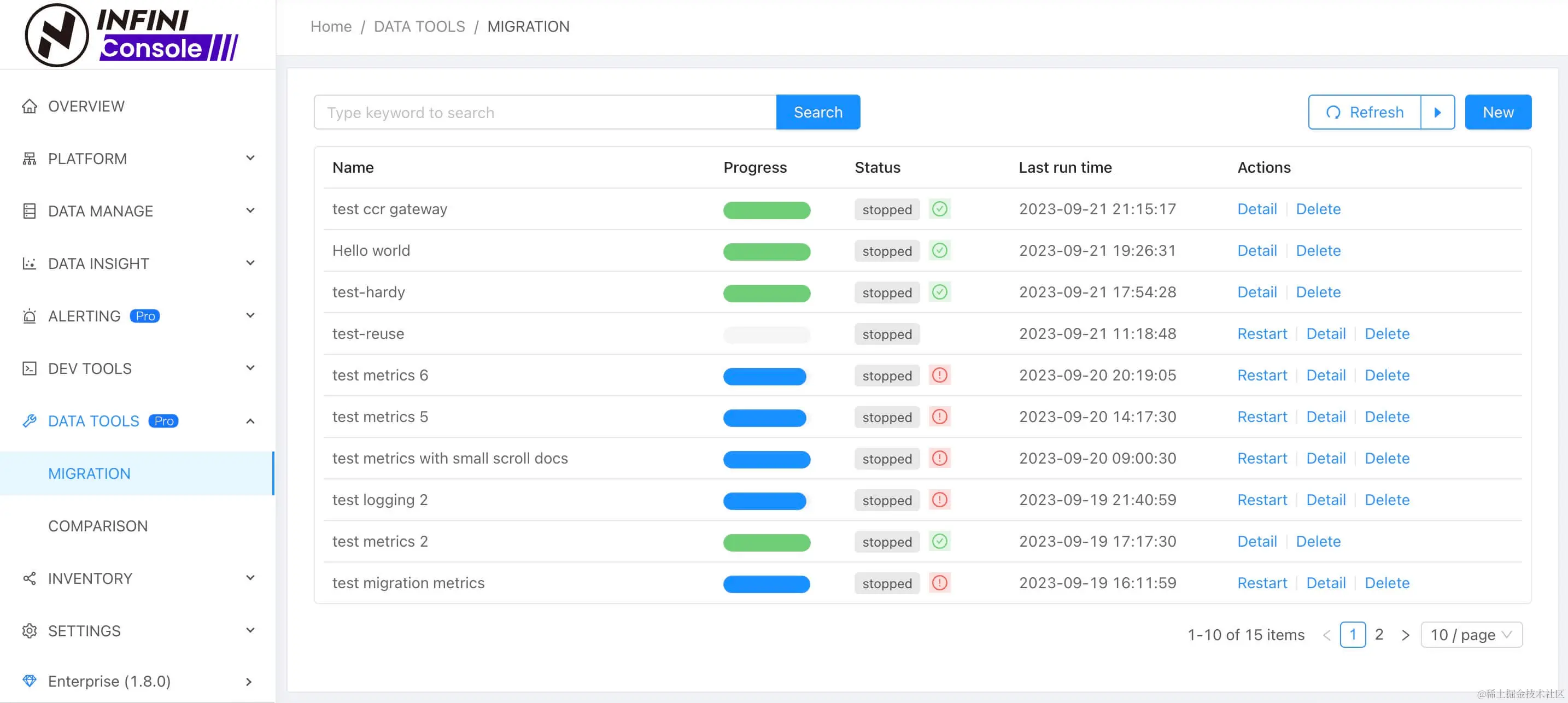 数据迁移列表页
