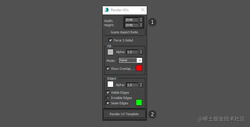 编辑尺寸以渲染 UV 贴图