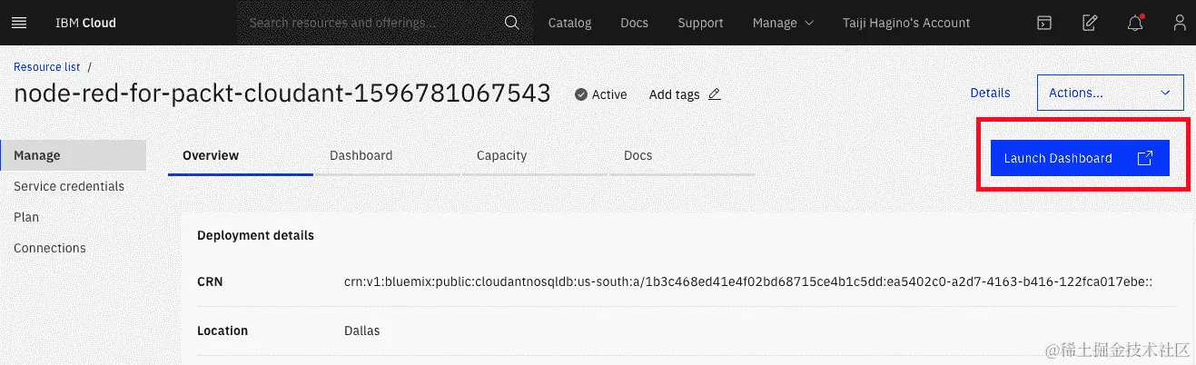 图 6.28 - 启动 Cloudant 仪表板