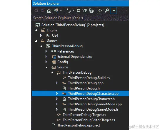 图 2.2：ThirdPersonDebugCharacter.cpp 文件位置
