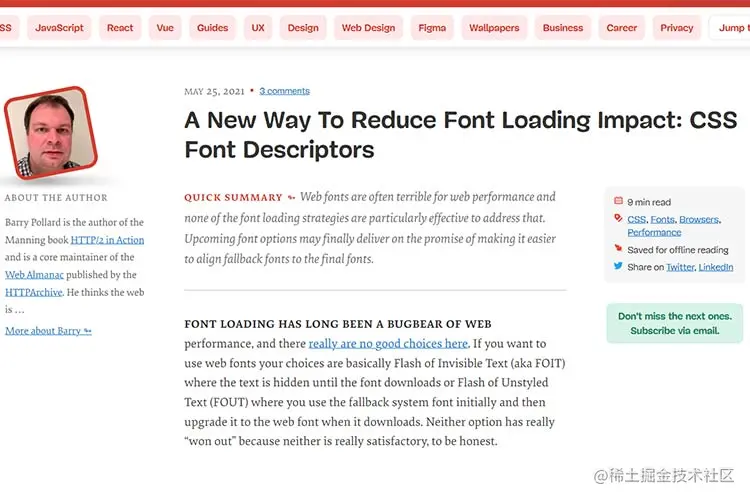 Example from A New Way To Reduce Font Loading Impact: CSS Font Descriptors