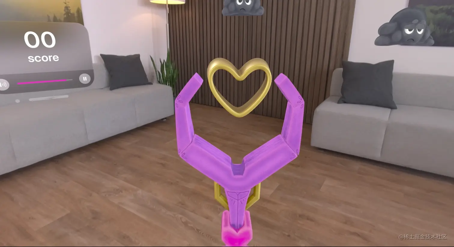 A screenshot showing a 3D heart perched on top of a tower that holds it.