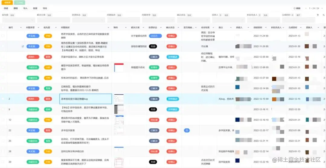 项目验收数据表展示图