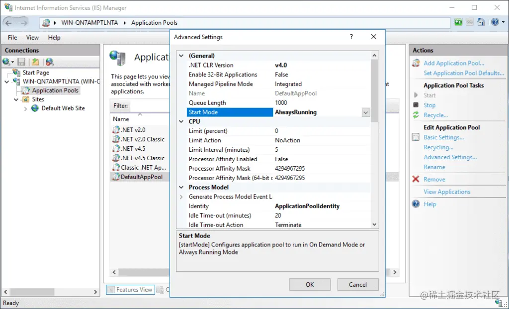 Enable Application Initialization for an application pool
