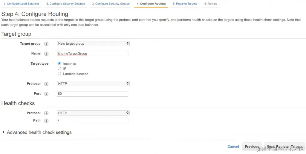 指定负载平衡器目标群