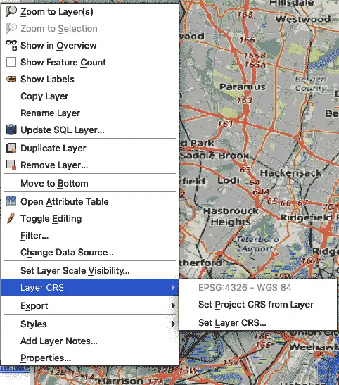 设置 CRS 图层 EPSG:4326—WGS84
