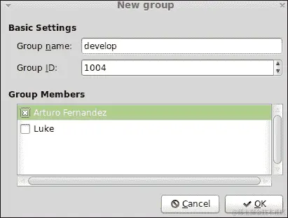 操作时间 – 创建一个名为 develop 的新组