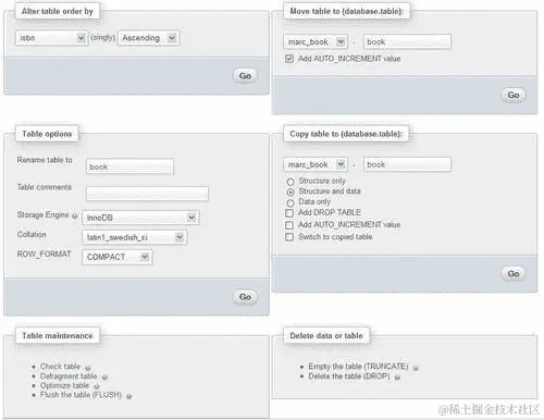 执行表和数据库操作