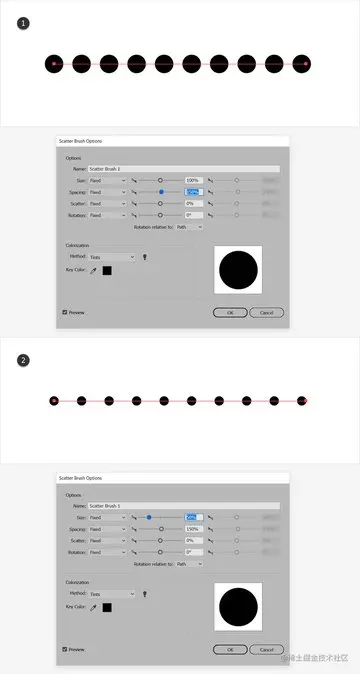 dot brush spacing size