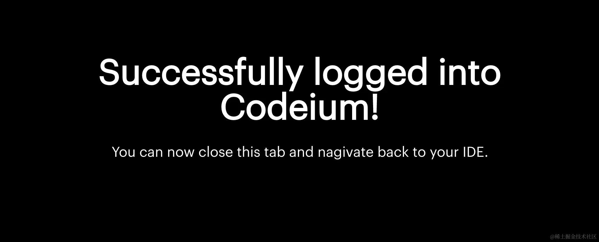 Success message on Codeium website