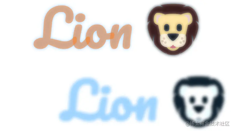 Firefox screenshot. Shows a blurred mono (bluish in this case) text and emoji element below everything else. 'Everything else' in this case is another text and emoji element that uses a semitransparent color so we can partly see through to the background which is set to the blurred element via the element() function.