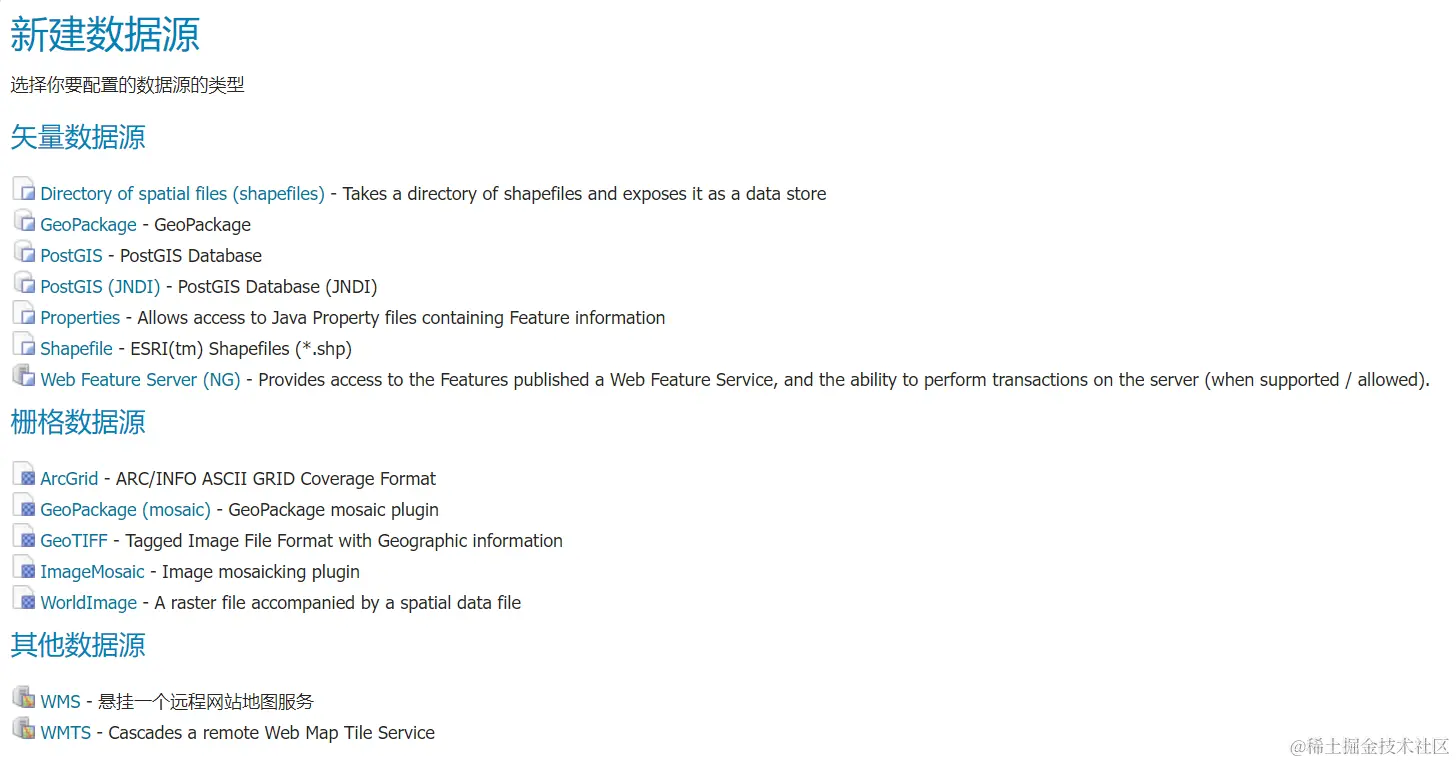 图8.18 GeoServer新建数据源