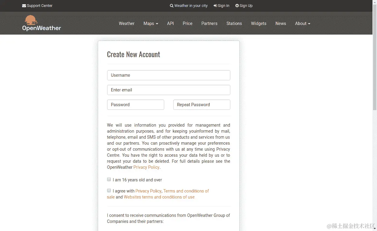 图 8.72：创建 OpenWeather 账户