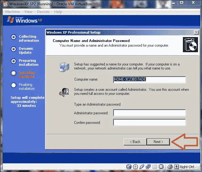 在 Oracle VM VirtualBox 上安装 WindowsXP