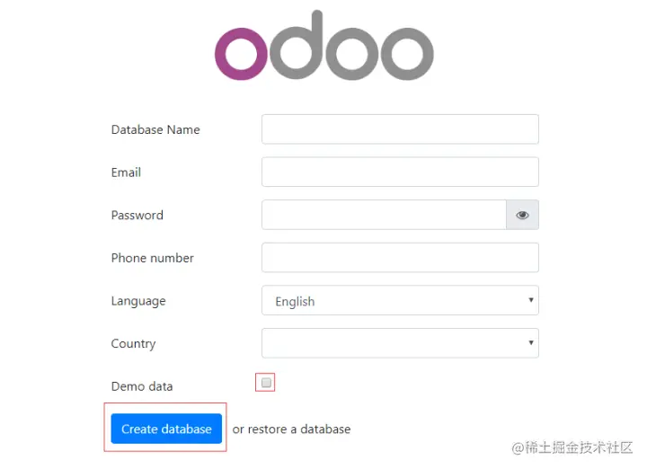 Odoo 社区版初始化页面